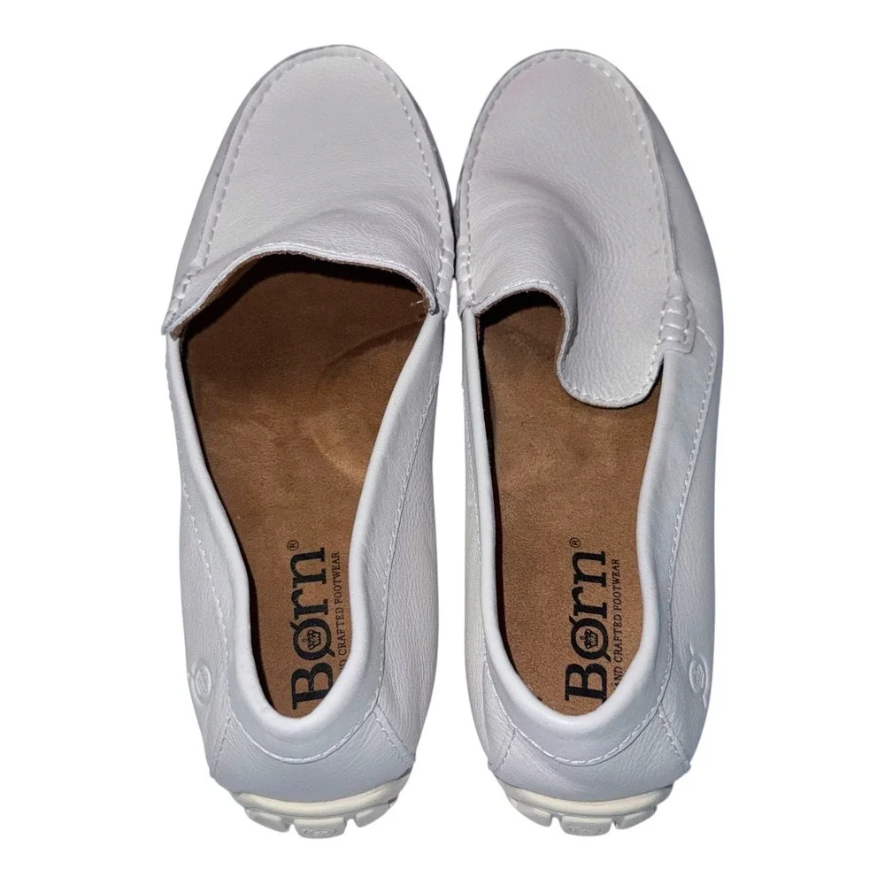 Born Mens Size 10 Medium Width White Leather Allan Slip On‎ Driving Loafer